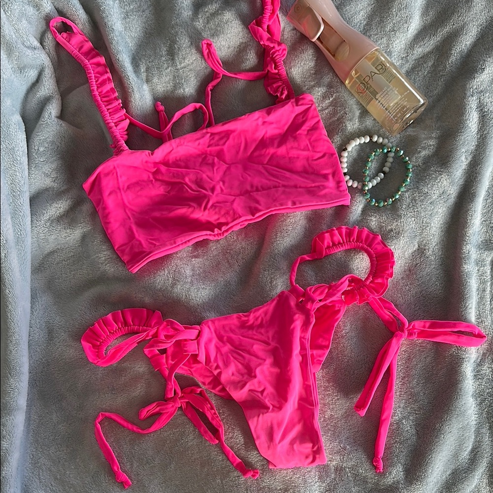 Fluorescent  Pink Bikini Set- womens cheeky